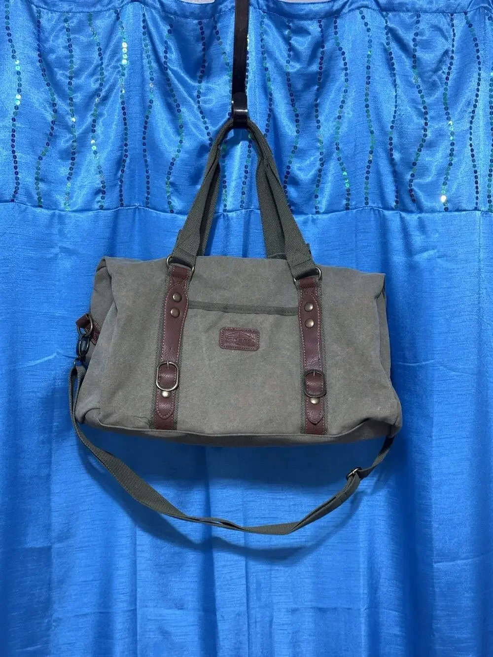 Portage Travel Gear Green Canvas Duffle Bag Brown Leather Accents